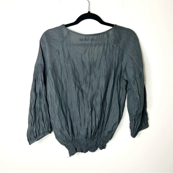 Zara Smocked Peasant Blouse Top Cropped Dark Grey Zip Size  Medium - Picture 12 of 14